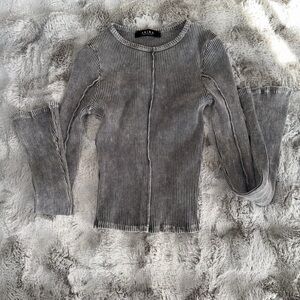AKIRA Charcoal Ribbed Long Sleeve Top